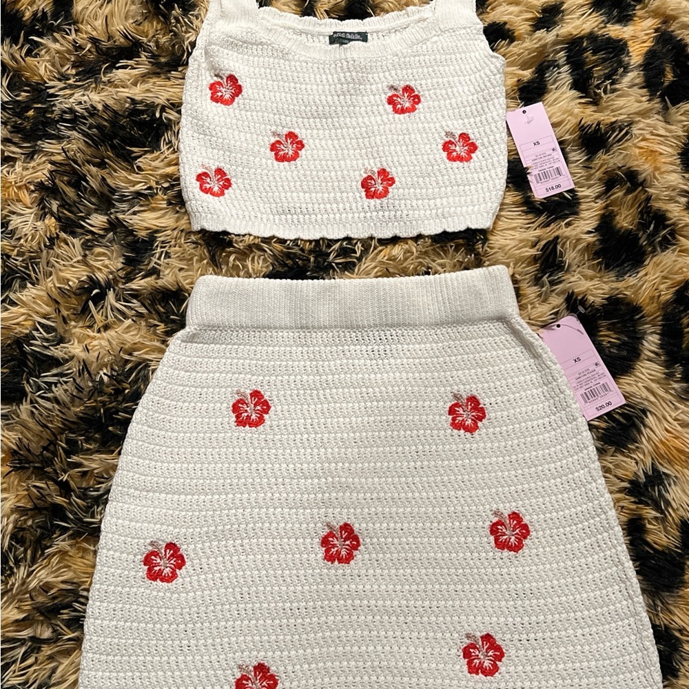 Wild Fable White and Red Floral Knit Dress